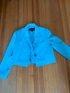 French Connection S Women's Cropped Turquoise Blazer Jacket
